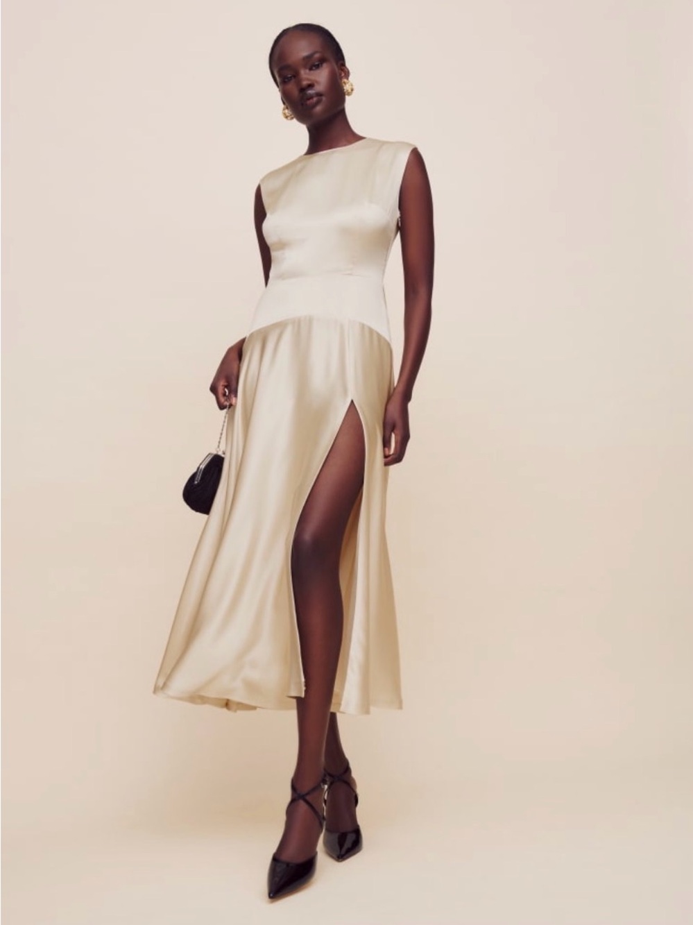 NWT Reformation Almond Evangeline Silk Dress